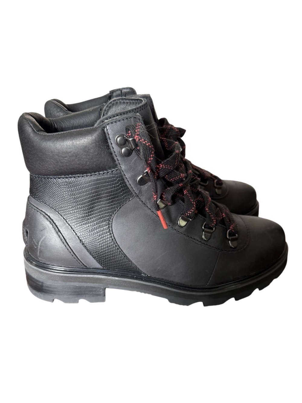 Sorel Lennox Waterproof Black Leather Hiking Boots with Red-Trim Laces-Size 10 - Picture 2 of 14